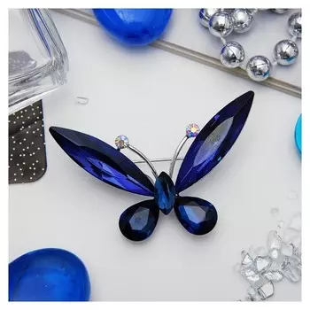 Брошь "Бабочка" монохром, цвет синий в серебре