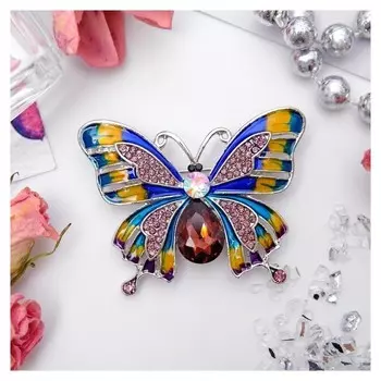 Брошь "Бабочка переливница", цветная в серебре