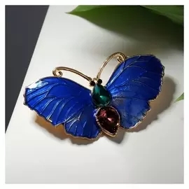 Брошь "Бабочка" пушистая, цветная в золоте