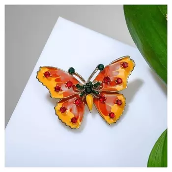 Брошь "Бабочка" с усиками, цвет жёлто-зелёный в золоте