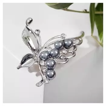 Брошь "Бабочка" с жемчужным крылом, цвет синий в серебре