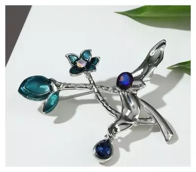 Брошь "Бабочка" в цветах, цветная в серебре