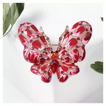 Брошь "Бабочка" вива, цвет малиновый в золоте