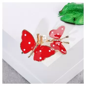 Брошь "Бабочки", цвет красный в золоте