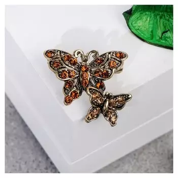Брошь "Бабочки порхающие", цвет коричневый в чернёном золоте