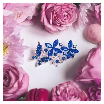 Брошь "Бабочки" синеглазки, цвет синий в серебре
