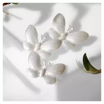 Брошь "Бабочки" трио, цвет матовое серебро