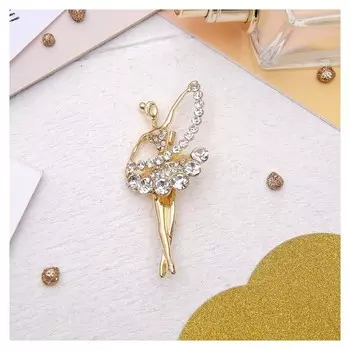 Брошь "Балерина" с лентой, цвет белый в золоте