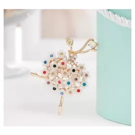 Брошь "Балерина" женственность, цветная в золоте