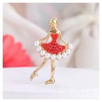 Брошь "Балеринка", цвет красно-белый в золоте