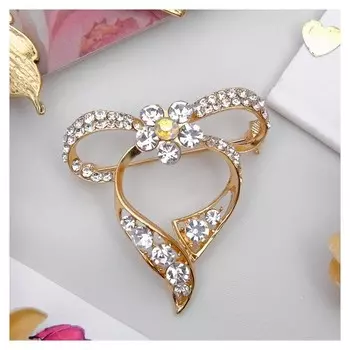 Брошь "Бантик" неженка, цвет белый в золоте