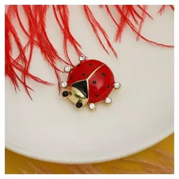 Брошь "Божья коровка", цвет красно-чёрный в золоте