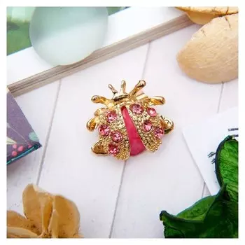 Брошь "Божья коровка" мини, цвет розовый в золоте