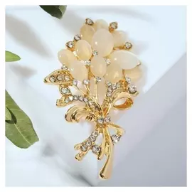 Брошь "Букет" верба, цвет белый в золоте
