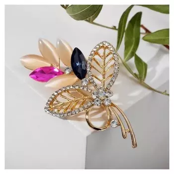 Брошь "Букетик", цветная в золоте