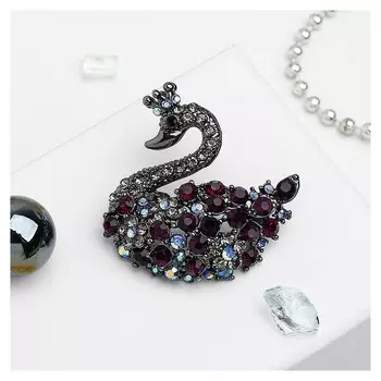 Брошь "Царевна-лебедь", разноцветная в сером металле