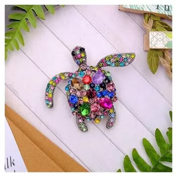 Брошь "Черепаха", цветная в чернёном серебре