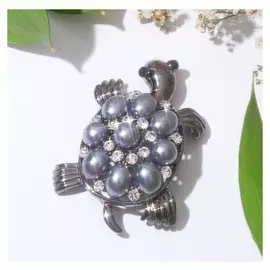 Брошь "Черепаха" с жемчужным панцирем, цвет серый
