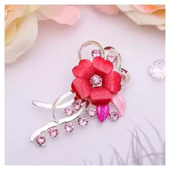 Брошь "Цветочная роса", цвет розовый в серебре