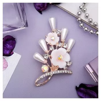 Брошь "Цветочный букет" цвет белый в золоте