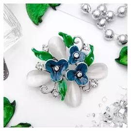 Брошь "Цветочный куст", цветная в чернёном серебре