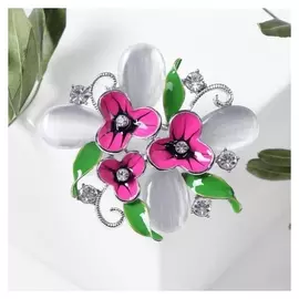 Брошь "Цветочный куст", цветная в серебре