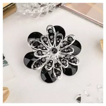 Брошь "Цветок" астры, цвет чёрный в серебре