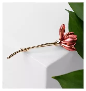 Брошь "Цветок", цвет матовый розовый в золоте