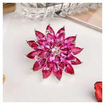 Брошь "Цветок" хризантема, цвет малиновый в серебре