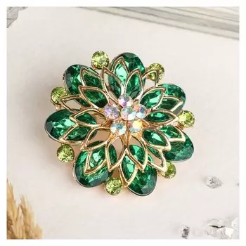 Брошь "Цветок" хризантемы, цвет зелёный в золоте