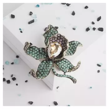 Брошь "Цветок лилии", цветная в чернёной бронзе