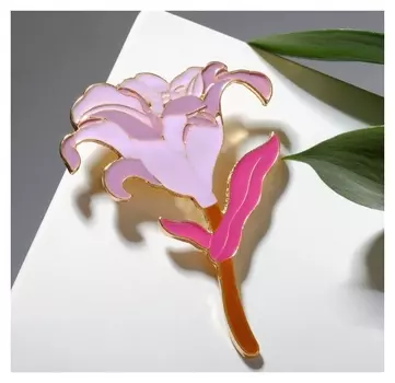 Брошь "Цветок" лилия пышная, цвет розовый в золоте