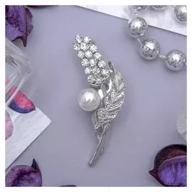 Брошь "Цветок" люпин, цвет белый в серебре