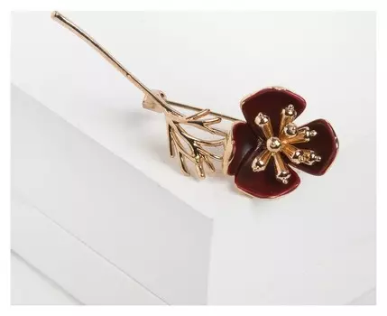 Брошь "Цветок" мак, цвет красный в золоте