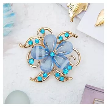 Брошь "Цветок" незабудка, цвет голубой в золоте