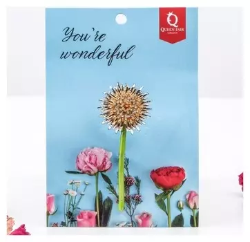 Брошь "Цветок одуванчик", цветная в золоте