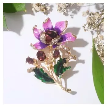 Брошь "Цветок" полевой, цветная в золоте