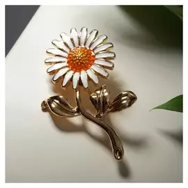 Брошь "Цветок" ромашка, цвет белый в золоте