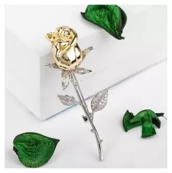 Брошь "Цветок" роза, цвет белый серебряно-золотом