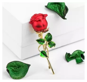 Брошь "Цветок" роза, цвет красно-зелёный в золоте