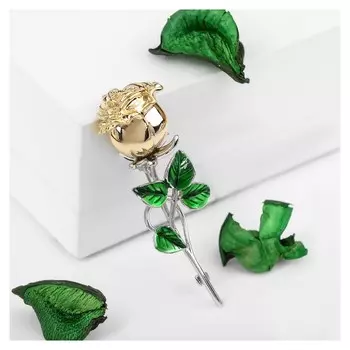 Брошь "Цветок" роза, цвет зелёный в серебряно-золотом