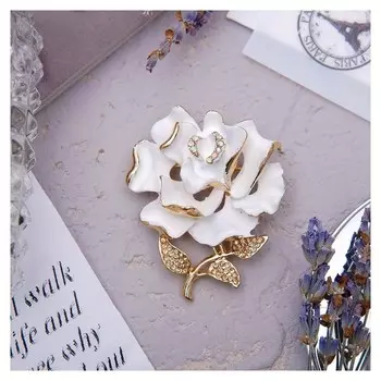 Брошь "Цветок" розочка, цвет белый в золоте