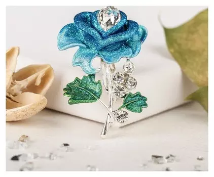 Брошь "Цветок розы" распустившийся, цветная в серебре