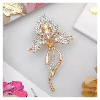 Брошь "Цветок" спатифиллум, цвет белый в золоте