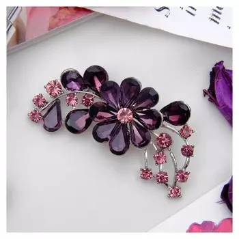 Брошь "Цветок стеклянный", цвет фиолетовый в серебре