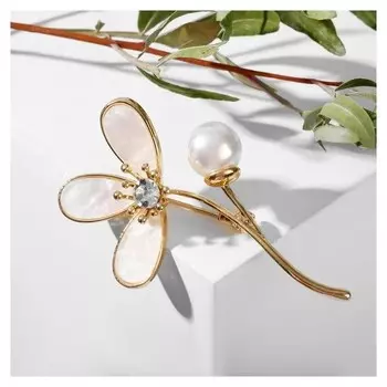 Брошь "Цветок" триада, цвет белый в золоте