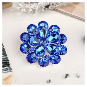 Брошь "Цветок" василёк, цвет синий в серебре