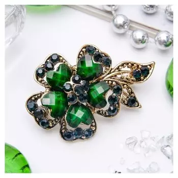 Брошь "Цветок желаний", цвет изумрудный в чернёном золоте