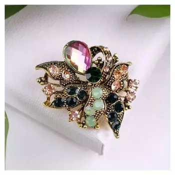 Брошь "Цветы" букет, цветная в золоте