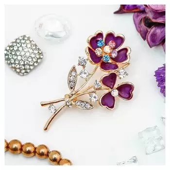 Брошь "Цветы" букетик, цвет сиреневый в золоте